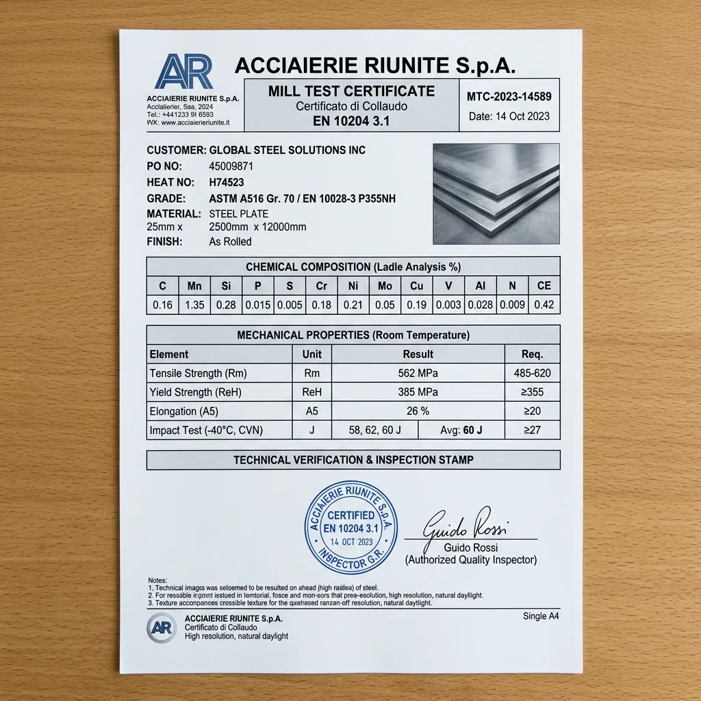 EN 10204 3.1 Mill Test Certificate (MTC)